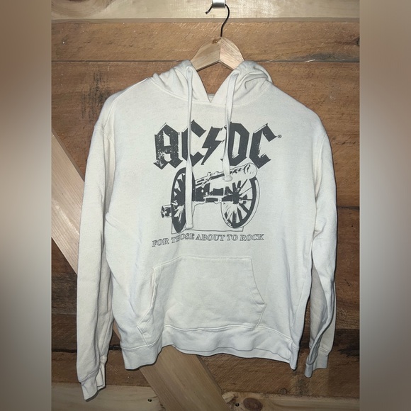 AC/DC Hoodie Medium White Ivory ACDC CANON FOR THOSE ABOUT TO ROCK - Picture 2 of 7